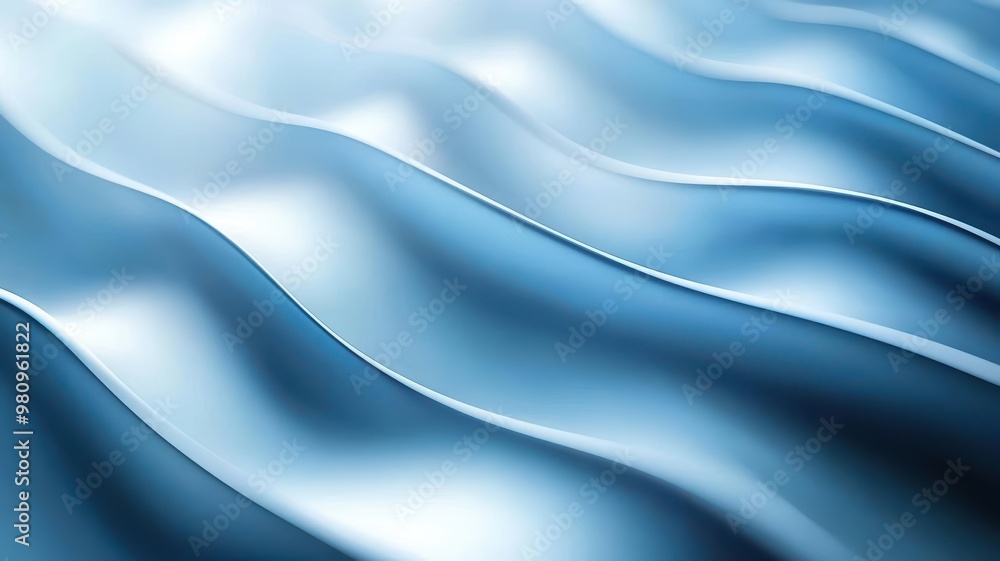 Poster a close-up view of flowing blue fabric with soft waves, capturing a sense of calm and tranquility in