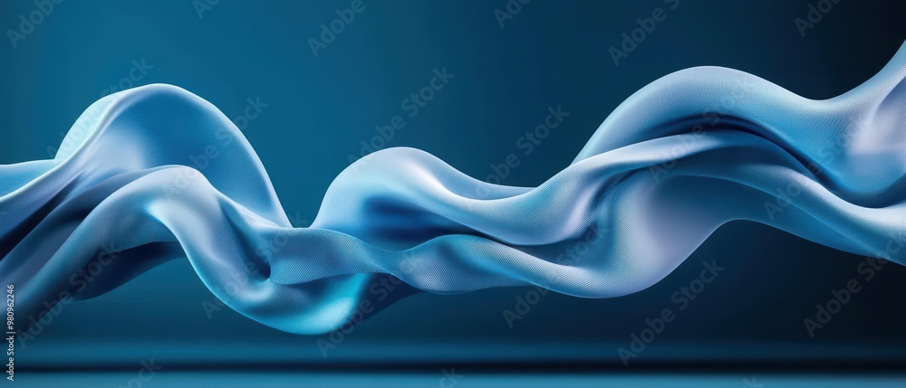 Poster abstract blue fabric wave design creating a sense of movement and elegance, ideal for background or 