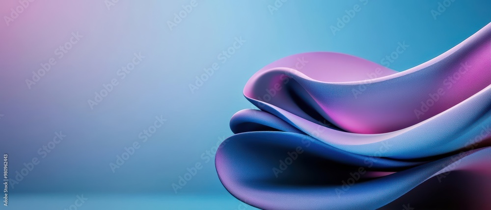Poster abstract wave design featuring smooth, flowing shapes in vibrant blue and purple tones, creating a c