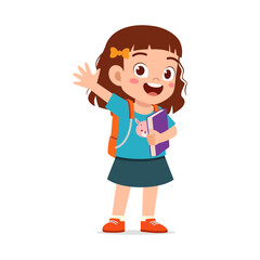 little kid wearing backpack and do waving hand