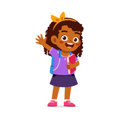 little kid wearing backpack and do waving hand