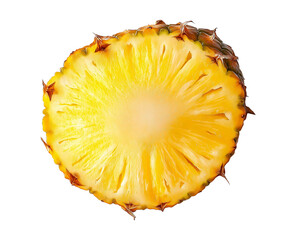 A high-resolution image of a vibrant, juicy pineapple slice isolated on a transparent background. 