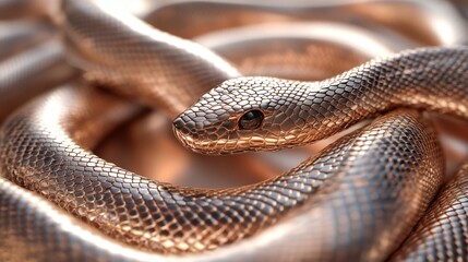 Fototapeta premium background of golden snake body wrapped in rings, high detail