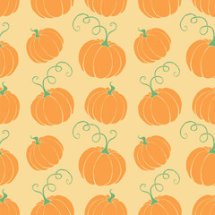 Vector seamless pattern with pumpkins in flat style. Halloween or thanksgiving background and texture.