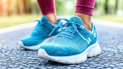 Naklejka premium Close up on shoe, Runner athlete feet running on road under sunlight in the morning