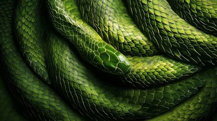 Obraz premium background of green tree snake coils, high detail
