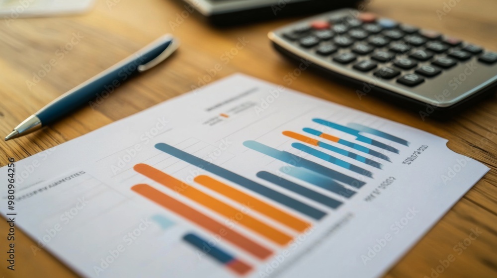 Poster a detailed view of a financial report featuring a bar chart with revenue and expense data, placed on