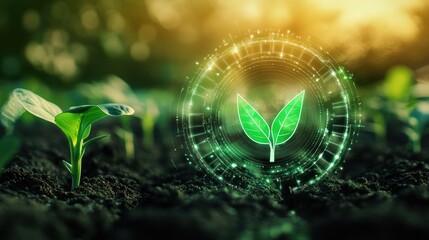 Plant background, front is agricultural technology icon 