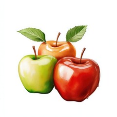 A vibrant display of fresh apples, featuring green, red, and orange varieties with lush green leaves, perfect for a healthy lifestyle.
