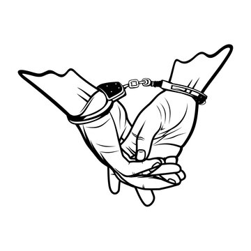 handcuffed hands holding, black and white clip art preview