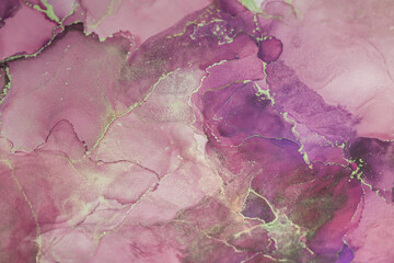 Fluid abstract art in shades of purple and pink with subtle gold accents, showcasing textured...