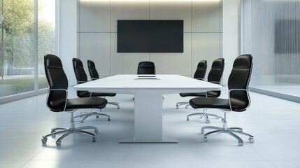 Modern Meeting Room with Black Leather Chairs