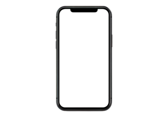 Smartphone with blank white screen. Transparent background, Isolated PNG.