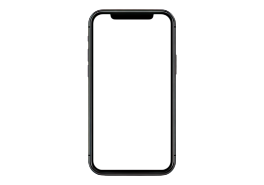 Smartphone with blank white screen. Transparent background, Isolated PNG.