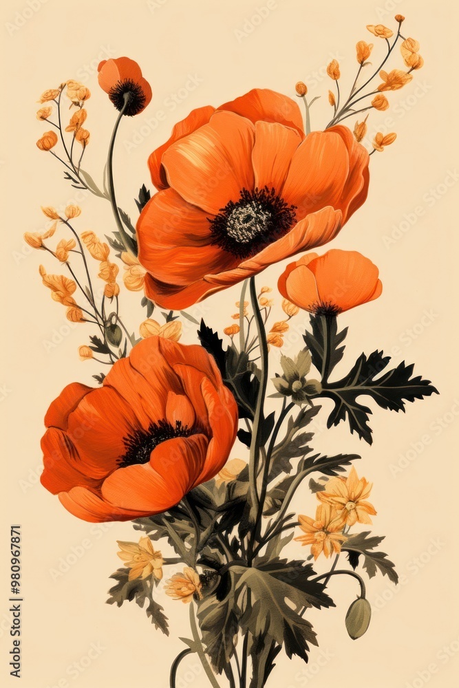 Poster Flower illustration art poppy plant.