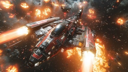 Fototapeta premium Futuristic Spaceship in Epic Galactic Battle Scene