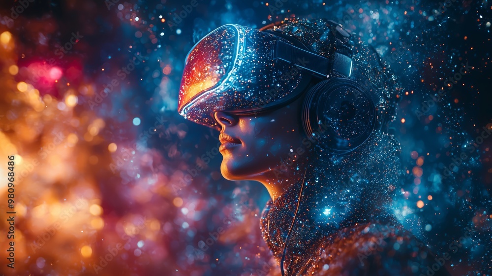 Poster Futuristic Virtual Reality User in Cosmic Setting