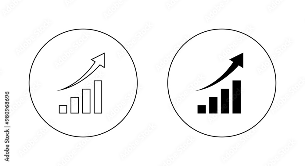 Poster increase bar chart icon on circle line. growing graph arrow concept