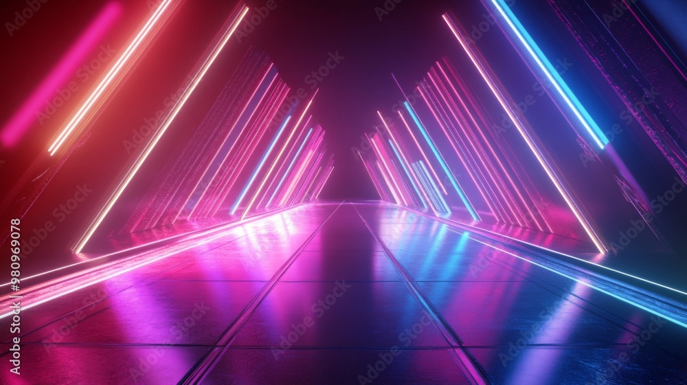 Poster a futuristic abstract background featuring neon lights and glowing lines, set against a dark backdro