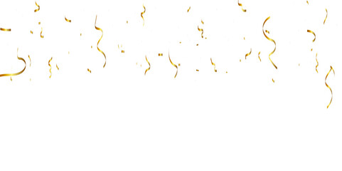 Abstract doted and confetti golden glitter and zigzag ribbon particles splatter on transparent background. Luxury golden glitter confetti that floats down falling bokeh celebration background.