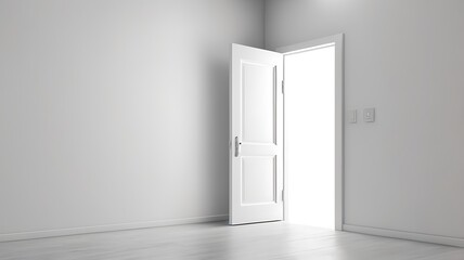 White wall with copy space and an partially open white door