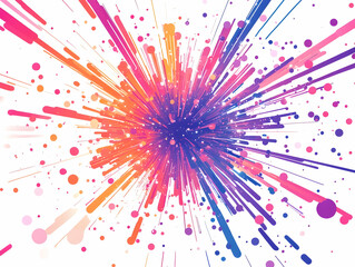 Flat Macro Illustration of Futuristic Fireworks: Close-Up of Colorful Explosions in Night Sky with Intricate Details and Vibrant Colors - Dynamic Celebration Vector Art