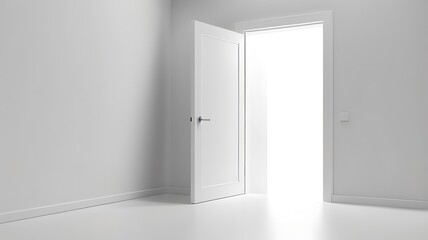 White wall with copy space and an partially open white door