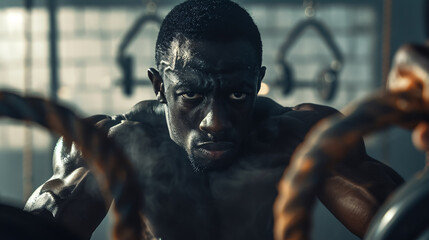 Black man doing intense sports training