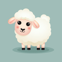 Cute white sheep on a green background. Vector illustration.