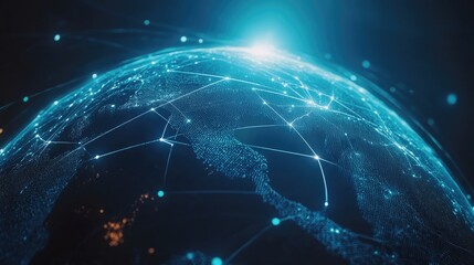 Obraz premium Virtual reality globe with network lines, futuristic tech