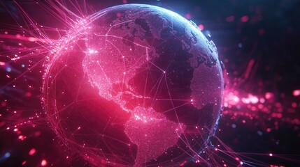 Obraz premium Virtual reality globe with network lines, futuristic tech