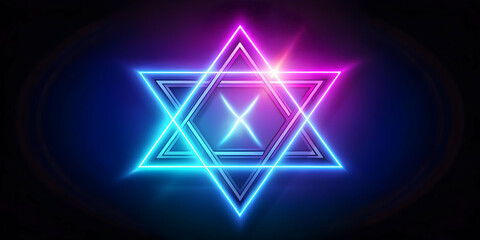 Vibrant Glowing Star of David: Abstract Spiritual Symbolism for Hanukkah in Colorful Digital Background � Perfect for Festive Promotions