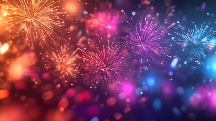 Fototapeta premium 3D Glossy Fireworks Explosion Concept: Celebrating New Year 2025 with Vibrant Colors and Dynamic Movement on Isolated White Background