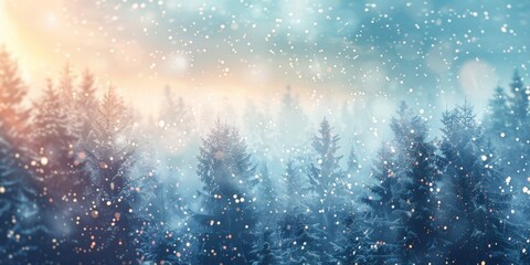Fototapeta premium Picture a serene Winter Wonderland in a peaceful Snowy Forest at Twilight, where natures beauty mingles with quietness, crafting a magical and harmonious scene of tranquility and calmness