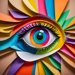 Eye made of paper on the abstract background.