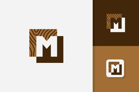 m letter wood logo design vector template