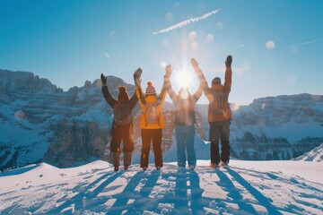 Enjoy a winter adventure with friends in snowy mountains, bonding over icy escapades and festive recreation amidst picturesque snowfall during holidays. Create unforgettable memories together