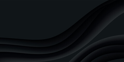 Abstract black curved overlap layer design on dark background paper style.