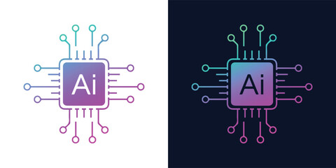 Fototapeta premium Artificial Intelligence AI Chip in Human Brain. Artificial Intelligence icon with Machine learning, digital skills, generative AI, AI technology, algorithm, virtual intelligence and future