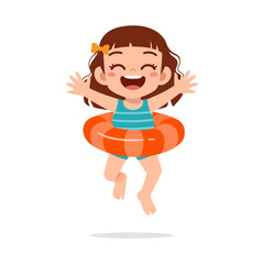 little kid jumping and wear swim ring