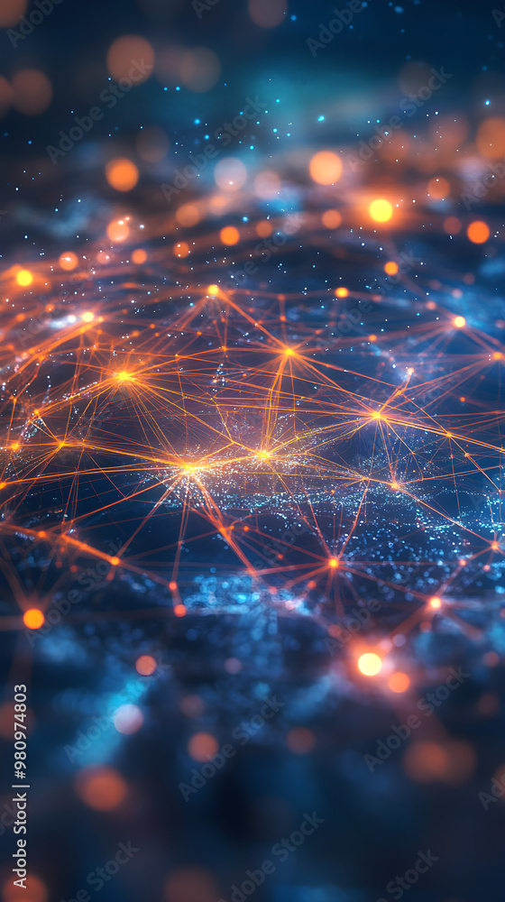 Poster vibrant evening tech background with global data connections and cyber security