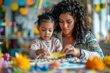 a mother and her child crafting handmade gifts for Mother’s Day