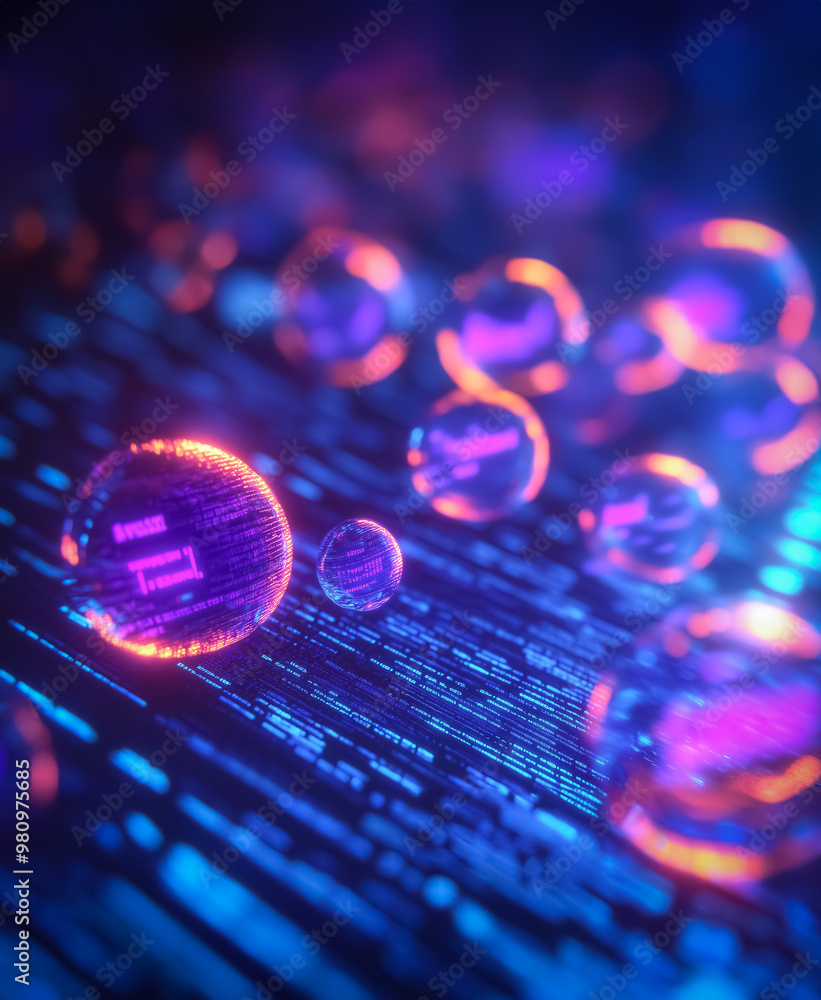 Poster vivid and detailed holographic interface, showcasing data streaming across multiple virtual screens,