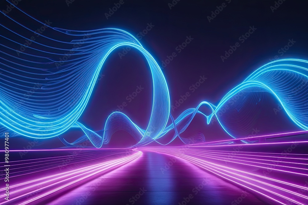 Poster futuristic blue neon wave background with dynamic light and abstract design