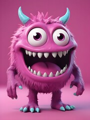 Fototapeta premium Smilecore Monster A Quirky 3d Animation Cartoon In Magenta Style