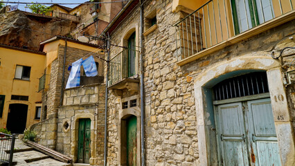 Fototapeta premium Castelmezzano, il borgo antico immersi nei tipici panorami delle Dolomiti Lucane,Potenza,Basilicata,Italy-37