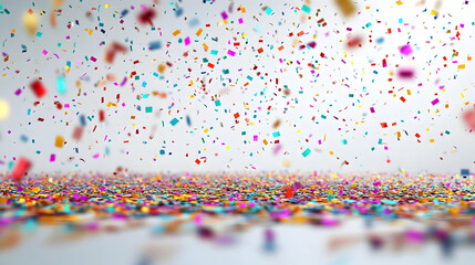 Fototapeta premium 3D Plain White Confetti Scatter on Clean Background: Colorful Celebration Elements for New Year 2025 Festivity Concept with Ample Copy Space