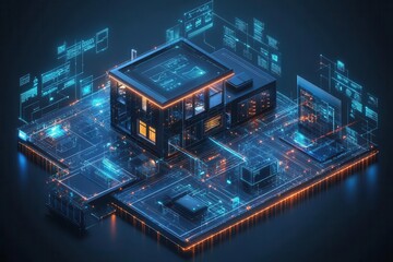 Fototapeta premium smart home concept illustration with connected devices and appliances holographic interface showing energy usage and automation controls futuristic living space