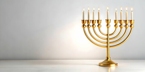 Fototapeta premium 3D Plain Light Gray Background with Digital Menorah Outline for Hanukkah Promotions - Minimalist Design with Copy Space