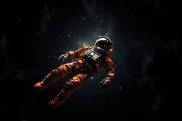 Fototapeta premium Astronaut floating in black space.